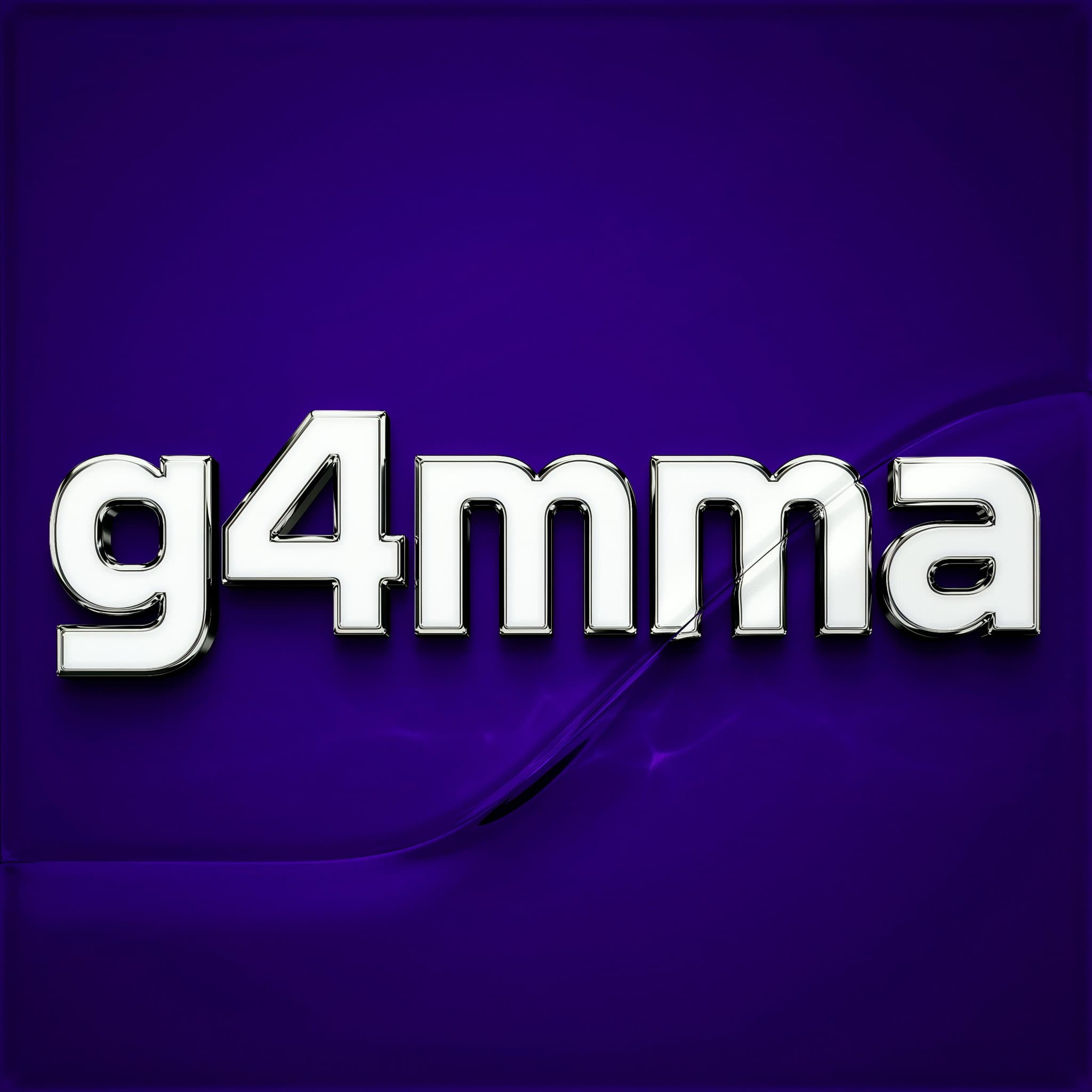 The g4mma wordmark in chrome on deep purple